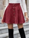 Corduroy Button Front Flare Skirt