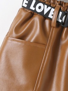 PU leather skirt with belt and loop