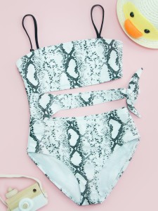 Girls Snakeskin Cut-out One Piece Swimsuit