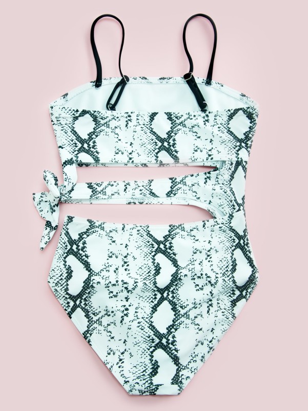 Girls Snakeskin Cut-out One Piece Swimsuit