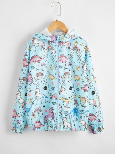 Girls Zipper Front Pop Art Print Wind Jacket