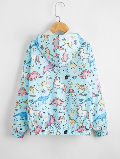 Girls Zipper Front Pop Art Print Wind Jacket