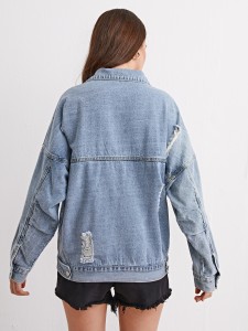 Light Wash Drop Shoulder Ripped Denim Jacket