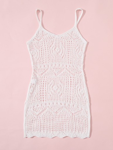 Girls Hollow Out Knitted Split Side Cover Up