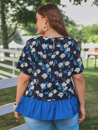 Plus Ruffle Hem Floral Print Top