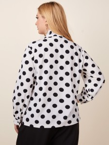 Plus Tie Neck Polka Dot Blouse