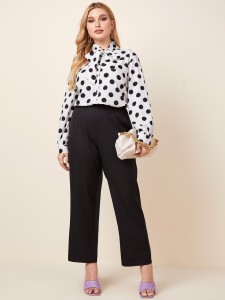 Plus Tie Neck Polka Dot Blouse