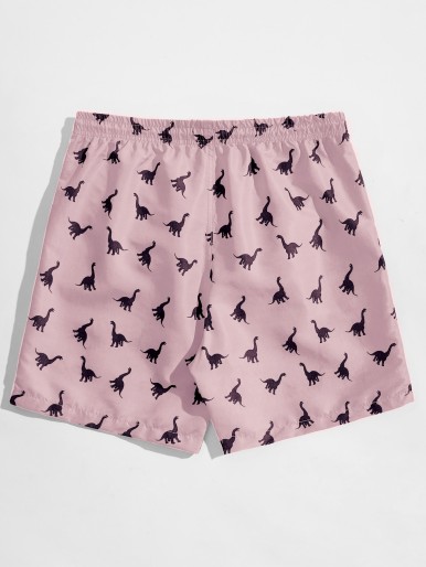 Guys Dinosaur Print Swim Trunks