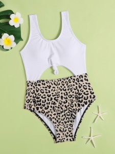 Girls Leopard Cut-out One Piece Swimsuit