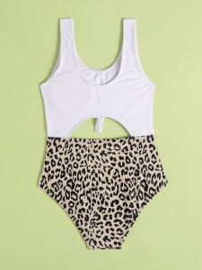 Girls Leopard Cut-out One Piece Swimsuit