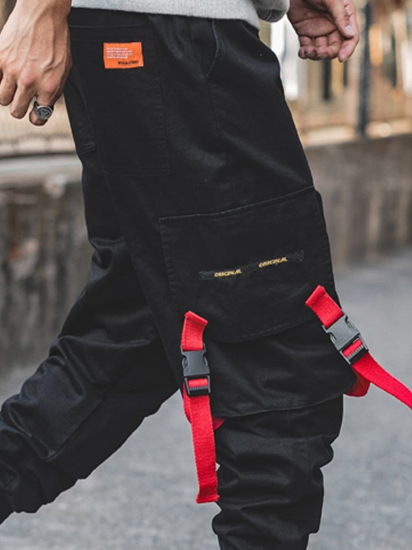 Guys Patched Pocket Buckle Detail Cargo Trousers