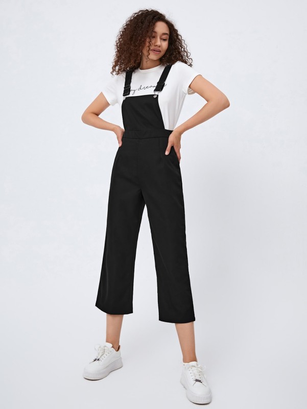 Solid Capris Overall Jumpsuit Without Tee