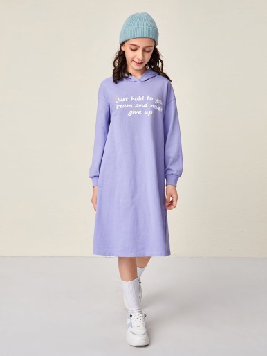 SHEIN Girls Slogan Graphic Drop Shoulder Hoodie Dress