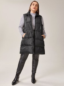 Plus Drawstring Sleeveless Puffer Coat