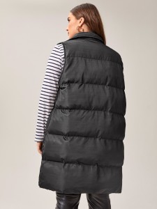 Plus Drawstring Sleeveless Puffer Coat