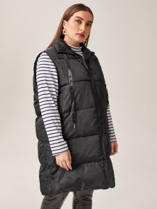 Plus Drawstring Sleeveless Puffer Coat