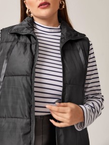 Plus Drawstring Sleeveless Puffer Coat