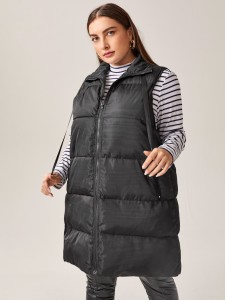 Plus Drawstring Sleeveless Puffer Coat