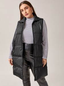 Plus Drawstring Sleeveless Puffer Coat