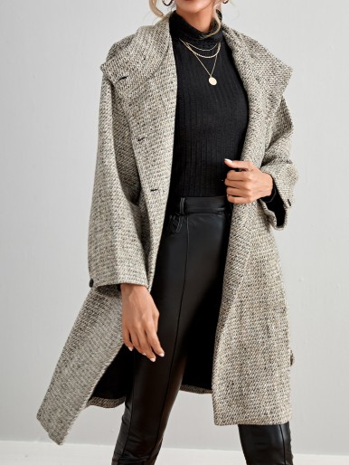 Button Front Belted Overcoat