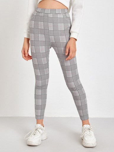 SHEIN Girls Elastic Waist Houndstooth Print Leggings