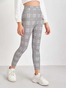 SHEIN Girls Elastic Waist Houndstooth Print Leggings