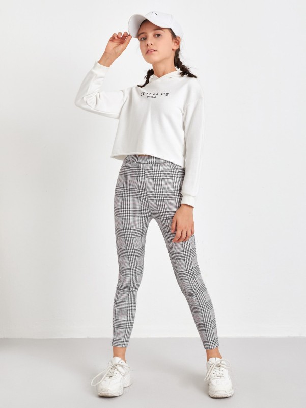 SHEIN Girls Elastic Waist Houndstooth Print Leggings