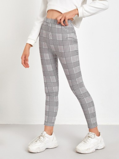 SHEIN Girls Elastic Waist Houndstooth Print Leggings