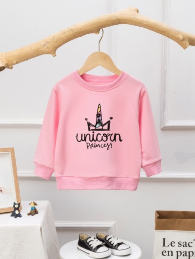 Toddler Girls Cartoon Unicorn And Letter Graphic Sweatshirt