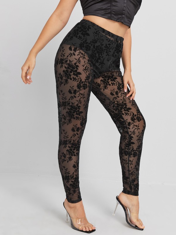 SHEIN Sheer Mesh Insert High-Rise Leggings