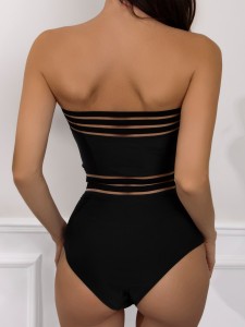 Contrast Mesh Bandeau One Piece Swimsuit