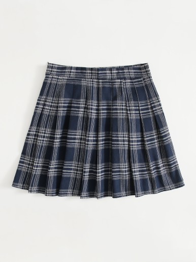 Plus Plaid Print Pleated Skirt