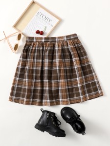 SHEIN Girls Elastic Waist Tartan Skirt