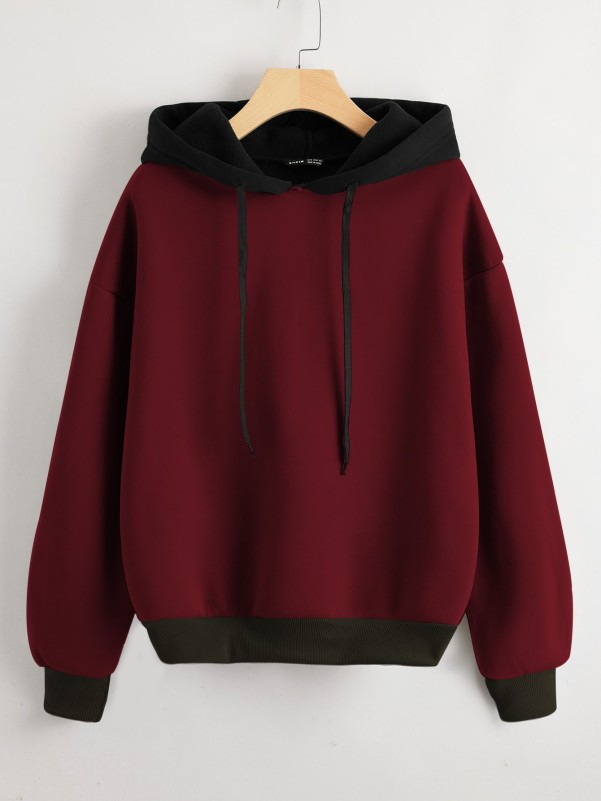 Drop Shoulder Colorblock Thermal Hoodie