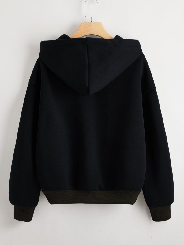 Drop Shoulder Colorblock Thermal Hoodie