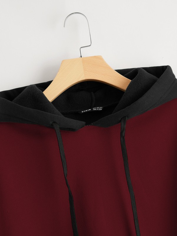 Drop Shoulder Colorblock Thermal Hoodie