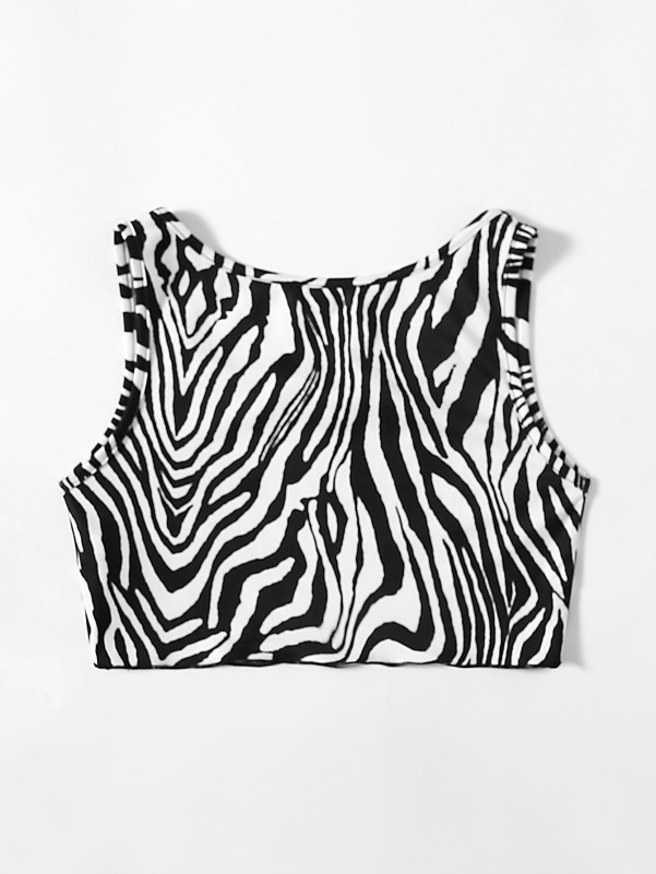 SHEIN Girls Notched Neck Zebra Striped Tank Top