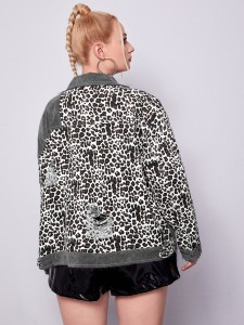 Plus Patch Pocket Leopard Denim Jacket