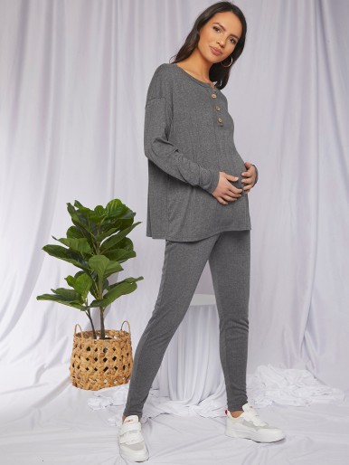 SHEIN Maternity Drop Shoulder Top & Pants Set