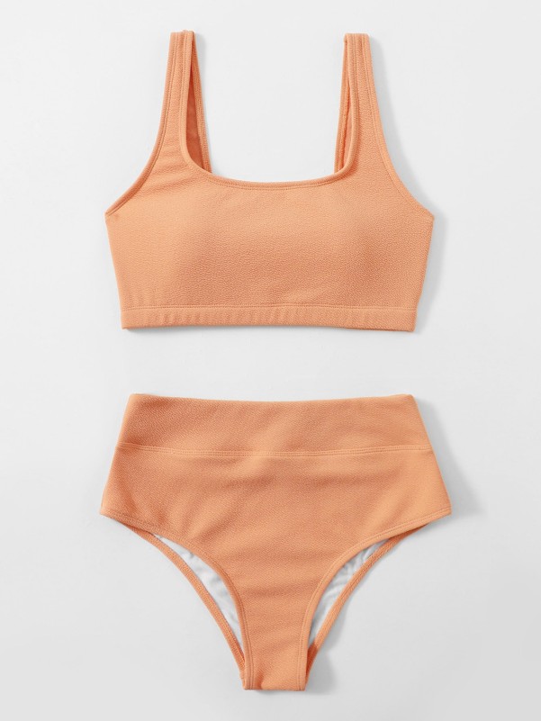 Solid High Waisted Bikini Swimsuit