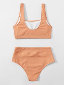 Solid High Waisted Bikini Swimsuit