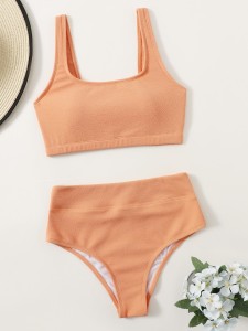 Solid High Waisted Bikini Swimsuit