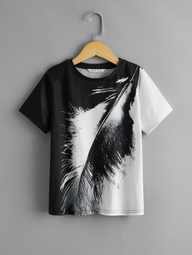 SHEIN Boys Feather Print Tee