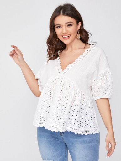 Baby Girl Eyelet Embroidery Frill Trim Top
