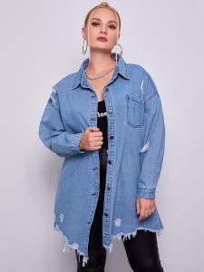 Plus Raw Hem Pocket Front Denim Jacket