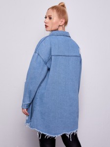 Plus Raw Hem Pocket Front Denim Jacket