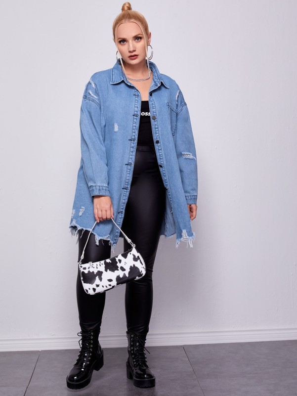 Plus Raw Hem Pocket Front Denim Jacket