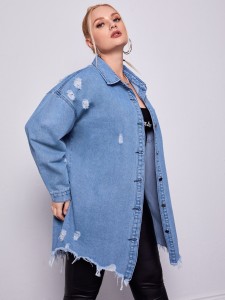 Plus Raw Hem Pocket Front Denim Jacket