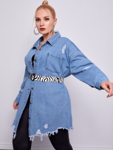 Plus Raw Hem Pocket Front Denim Jacket