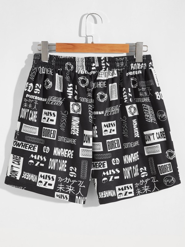 Men Allover Letter Graphic Shorts